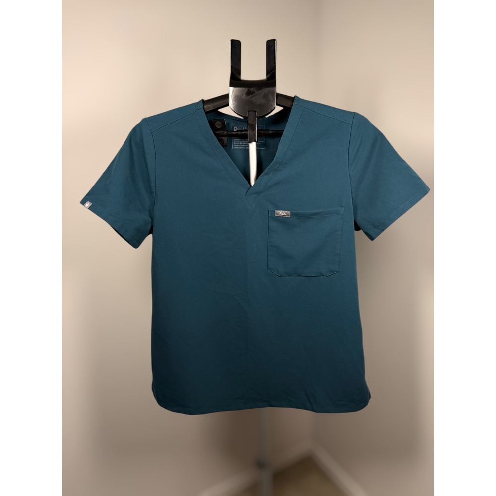 FIGS Technical Collection V-Neck Scrub Top Medium‎ Teal Blue Chest Pocket M
